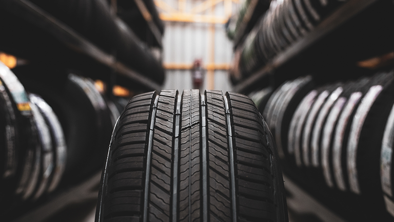 tires in a mechanics shop
